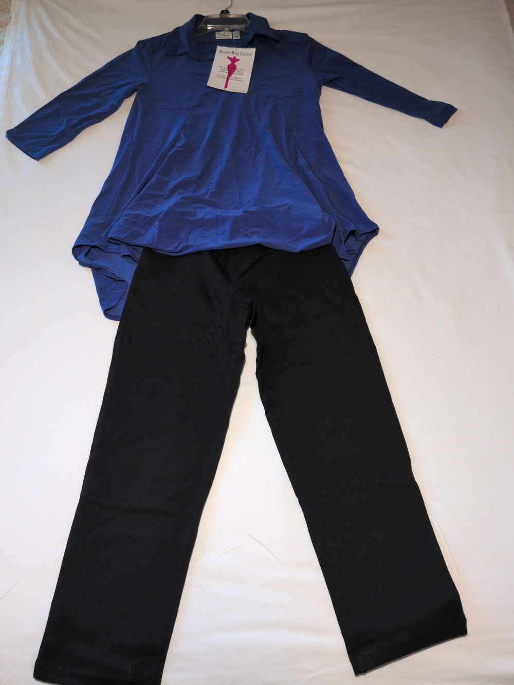 Women with Control Wide Leg Pants in Black with Blue Top